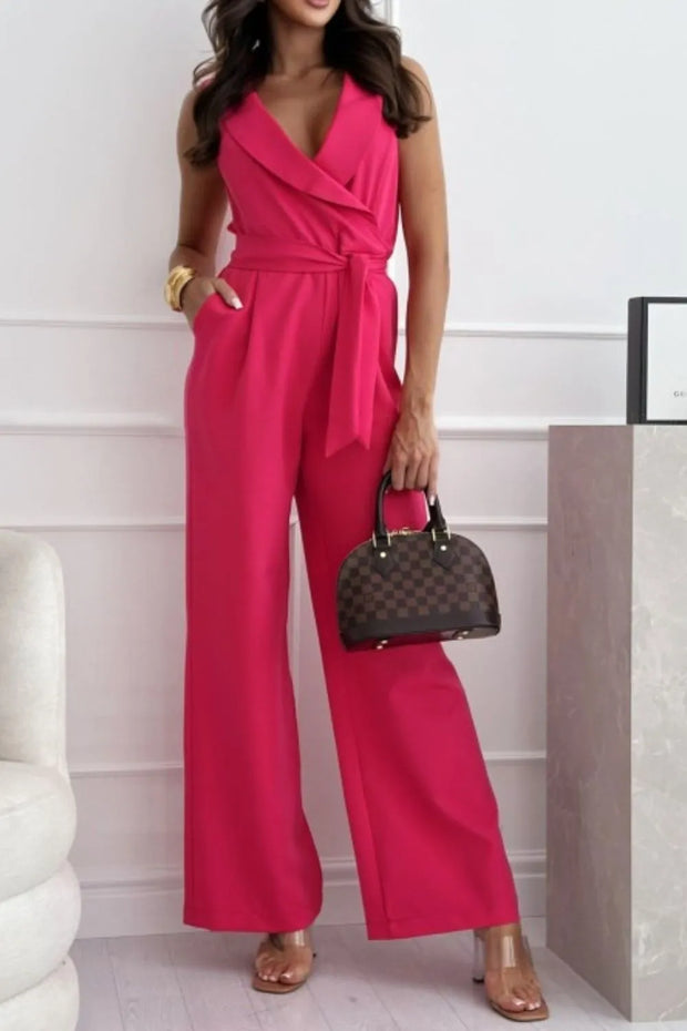 Surplice Sleeveless Wide Leg Jumpsuit Hot Pink www.nizzadesign.com
