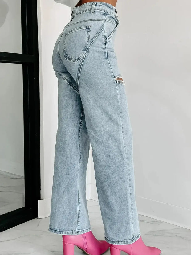 High Waist Cut-Out Wide Leg Jeans www.nizzadesign.com