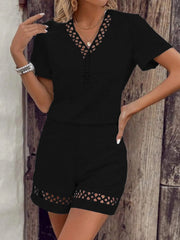 V Neck Short Sleeve Top and Shorts Set www.nizzadesign.com