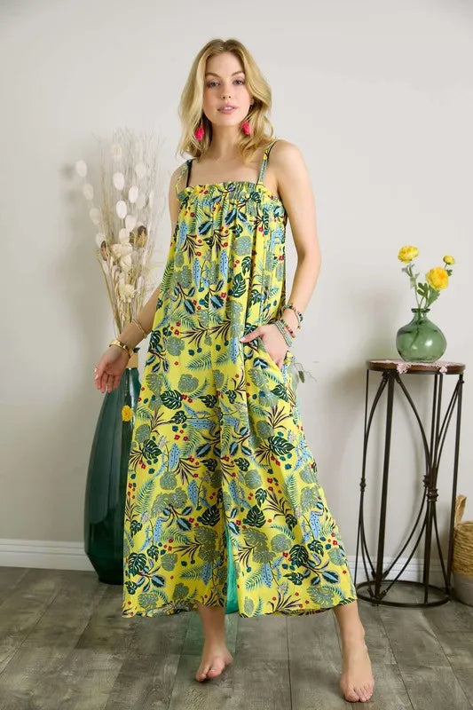 ADORA Elastic Detail Tropical Jumpsuit YELLOW www.nizzadesign.com