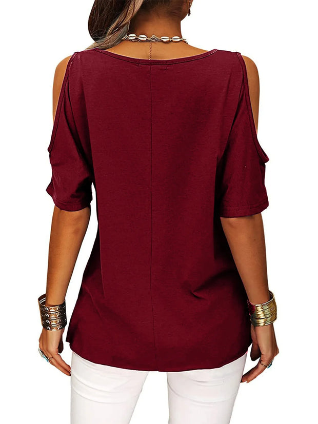 Full Size Crisscross Cold Shoulder Casual T-Shirt Plus Size www.nizzadesign.com