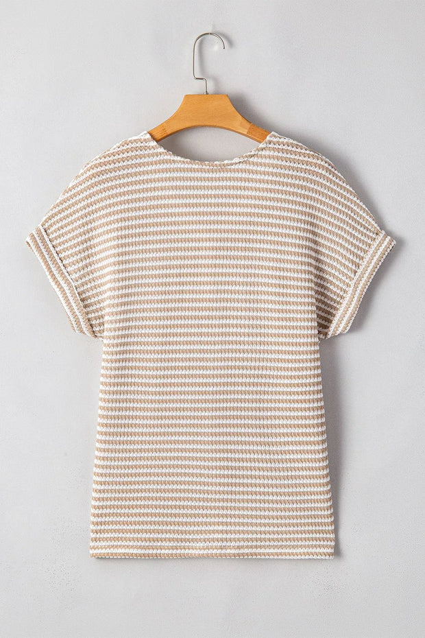 Stripe Buttoned Front V Neck T Shirt www.nizzadesign.com