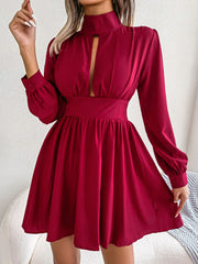 Cutout Turtleneck A-Line Mini Dress Red www.nizzadesign.com