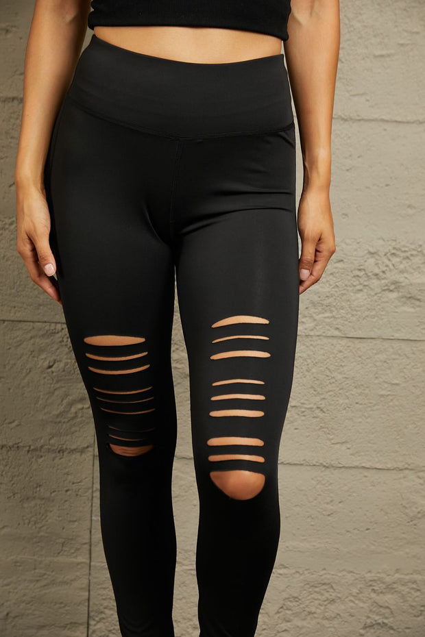 Wide Waistband Distressed Slim Fit Leggings www.nizzadesign.com