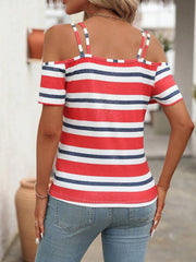 Striped Cold Shoulder T-Shirt www.nizzadesign.com