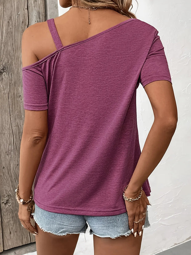 Asymmetric Shoulder T-Shirt with Metal Buckle Detail www.nizzadesign.com