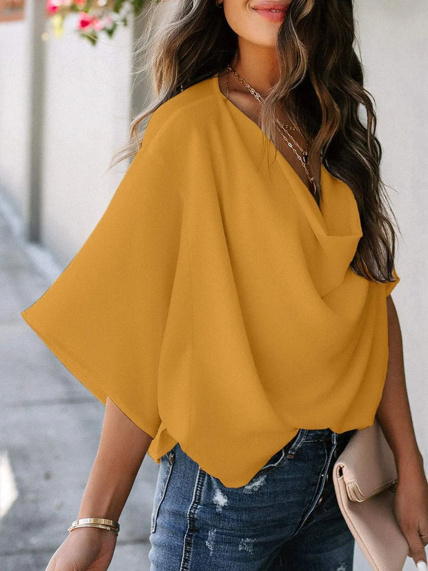 Full Size Ruched Three-Quarter Sleeve Blouse Plus Size www.nizzadesign.com