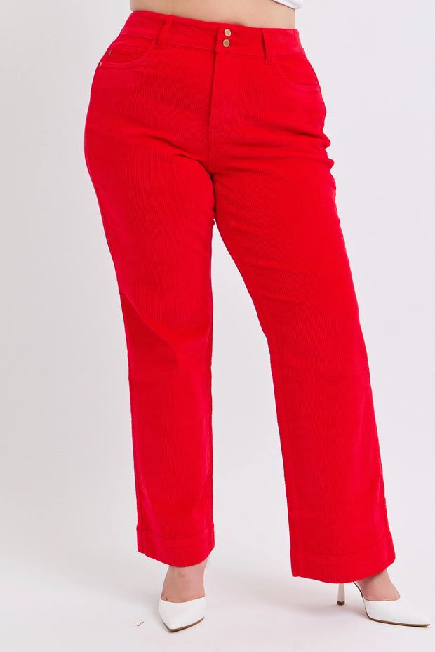 Judy Blue Plus Size High Waist Corduroy Trouser Wide Ruby www.nizzadesign.com