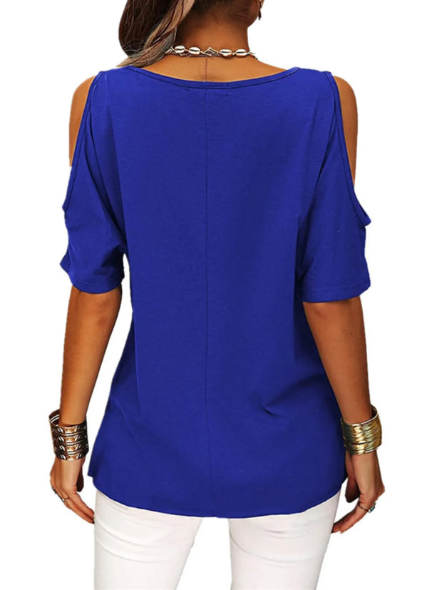 Full Size Crisscross Cold Shoulder Casual T-Shirt Plus Size www.nizzadesign.com