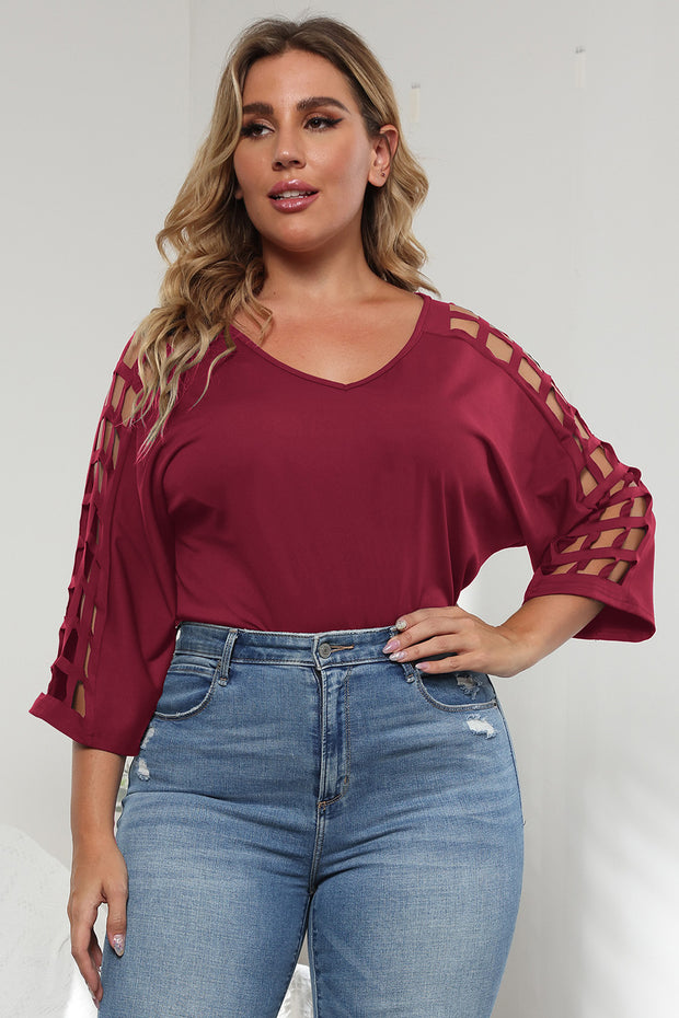 3/4 Sleeve Cutout Detail Top Wine www.nizzadesign.com