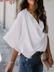 Full Size Ruched Three-Quarter Sleeve Blouse Plus Size www.nizzadesign.com
