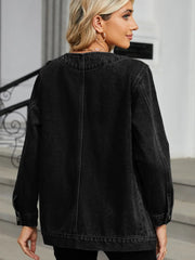 Pocketed V-Neck Button Up Denim Jacket www.nizzadesign.com