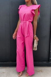 Round Neck Cap Sleeve Jumpsuit Pink www.nizzadesign.com