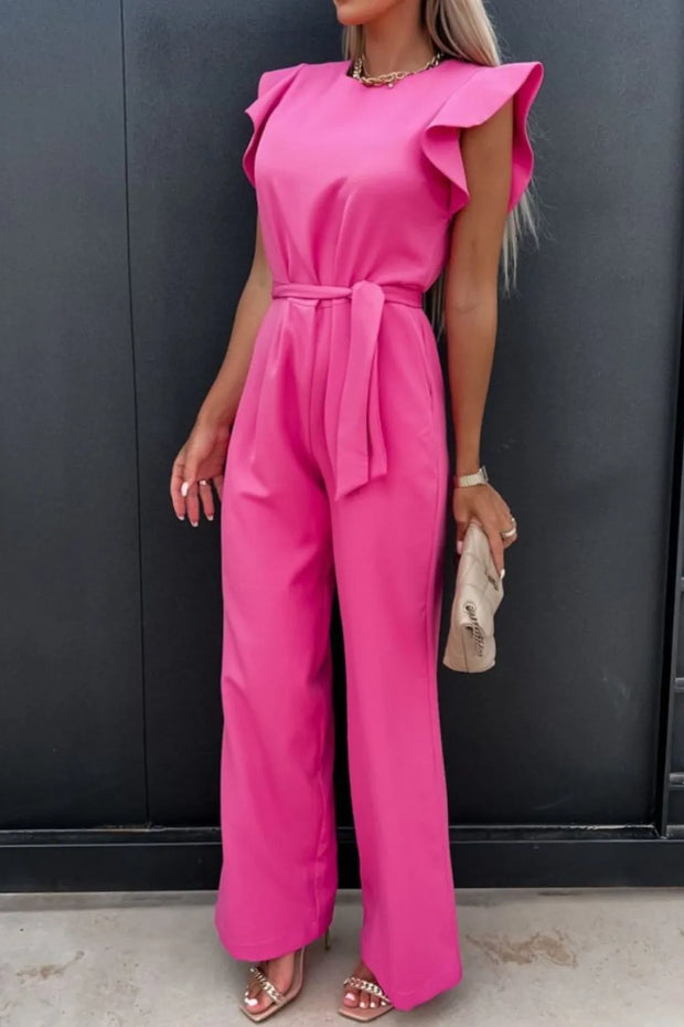 Round Neck Cap Sleeve Jumpsuit Pink www.nizzadesign.com