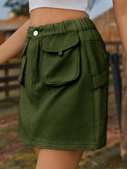 Pocketed Elastic Waist Denim Skirt www.nizzadesign.com