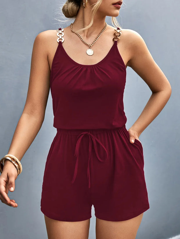 Scoop Neck Romper with Pockets Burgundy www.nizzadesign.com