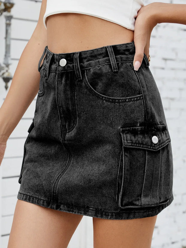 Cargo Denim Skirt Black www.nizzadesign.com