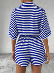 Tie Waist Half Button Striped Romper www.nizzadesign.com