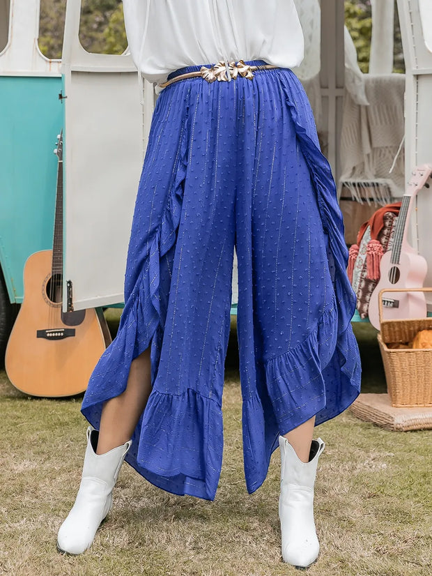 Plus Size Swiss Dot Ruffled Wide Leg Pants Royal Blue www.nizzadesign.com