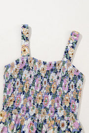 Floral Print Smocked High Waist Square Neck Jumpsuit www.nizzadesign.com