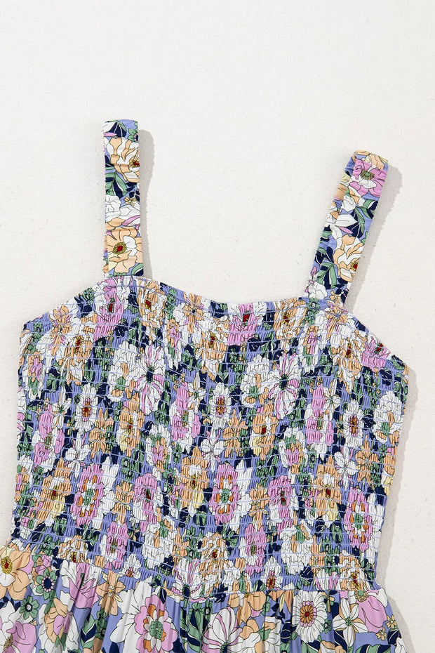 Floral Print Smocked High Waist Square Neck Jumpsuit www.nizzadesign.com