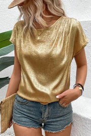 Metallic Gold Short Sleeve Casual Blouse Gold www.nizzadesign.com
