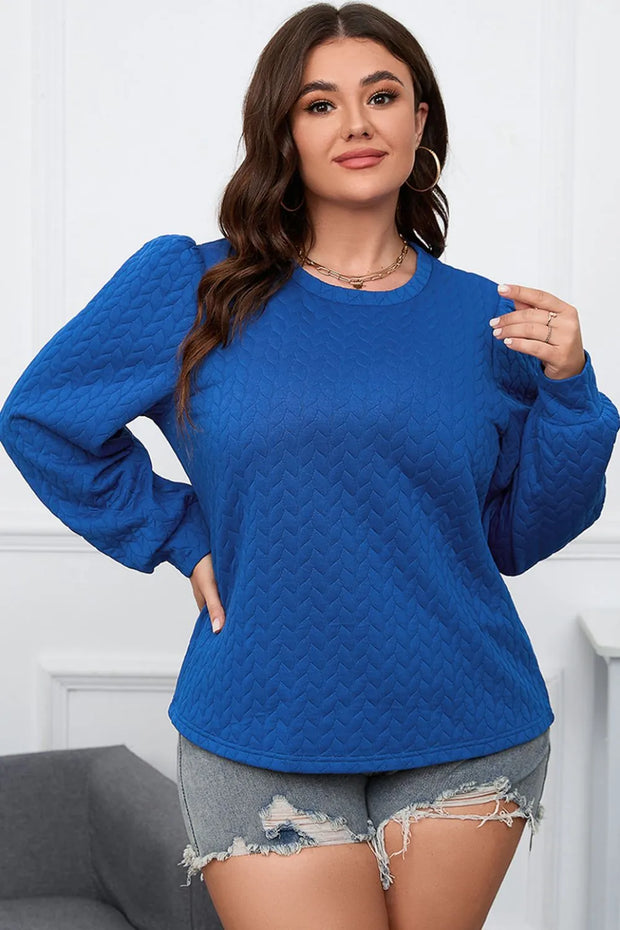 Plus Size Textured Round Neck Long Sleeve Top www.nizzadesign.com