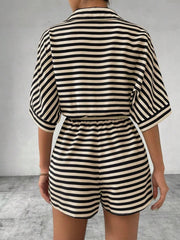 Tie Waist Half Button Striped Romper www.nizzadesign.com