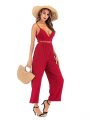 Spaghetti Strap Wide Leg Jumpsuit Deep Red www.nizzadesign.com