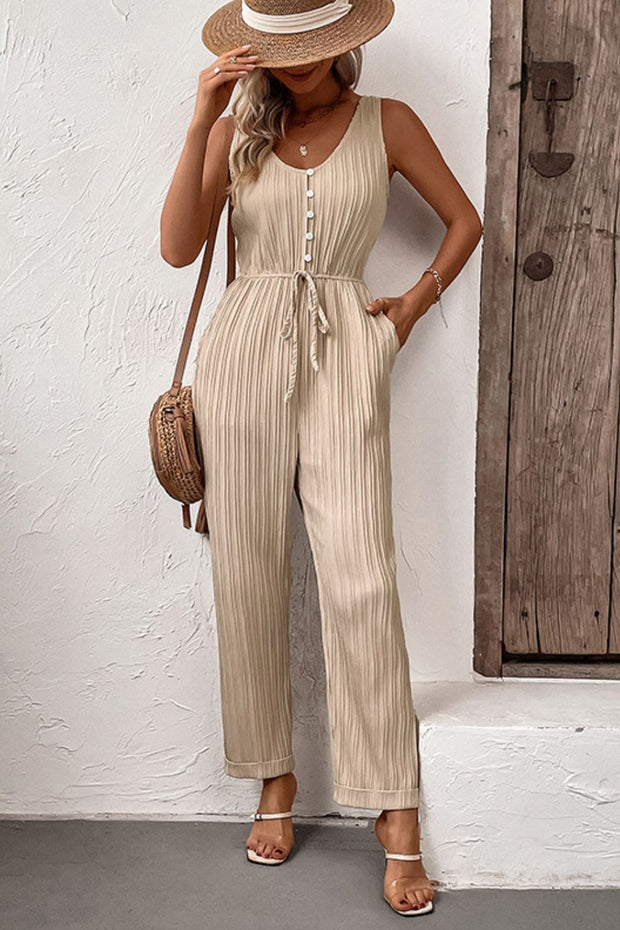 Perfee Textured Sleeveless Jumpsuit with Pockets www.nizzadesign.com