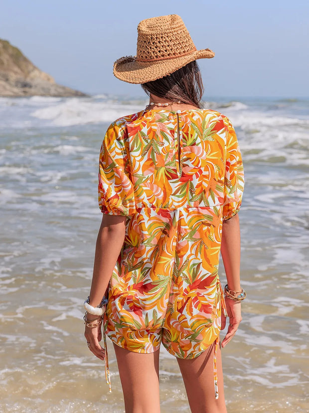 Smocked Printed Tie Neck Romper www.nizzadesign.com