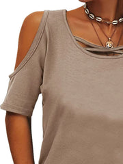 Full Size Crisscross Cold Shoulder Casual T-Shirt Plus Size www.nizzadesign.com
