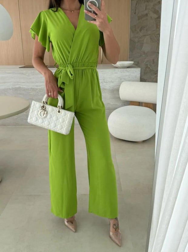 Tied Ruffled Wide Leg Jumpsuit www.nizzadesign.com