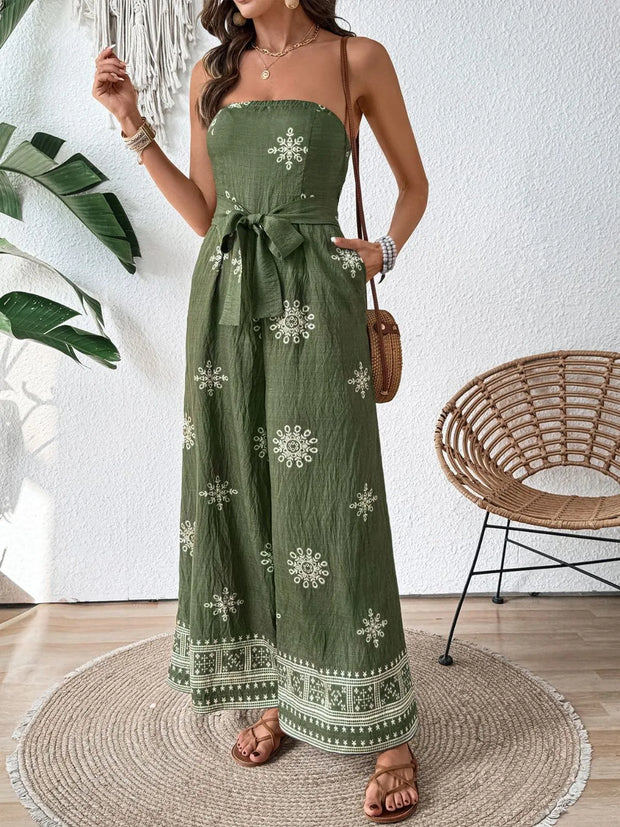 Printed Wide Leg Tube Jumpsuit Matcha Green www.nizzadesign.com