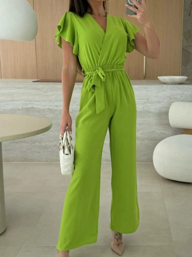 Tied Ruffled Wide Leg Jumpsuit www.nizzadesign.com