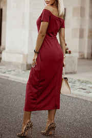 Off-Shoulder Short Sleeve Split Dress www.nizzadesign.com