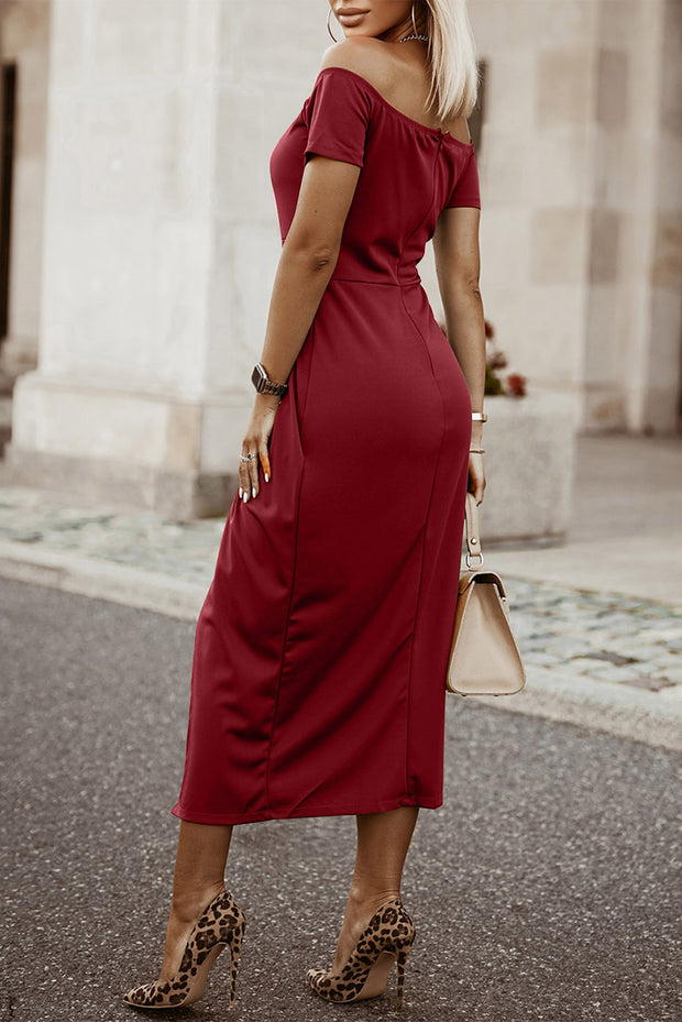 Off-Shoulder Short Sleeve Split Dress www.nizzadesign.com