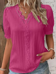 Full Size Lace Detail V-Neck Blouse Plus Size Rose Red www.nizzadesign.com