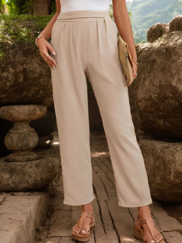 Perfee Ruched Half Elastic Waist Pants www.nizzadesign.com
