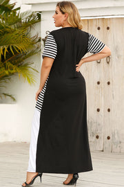 Plus Size Striped Color Block Round Neck Dress www.nizzadesign.com