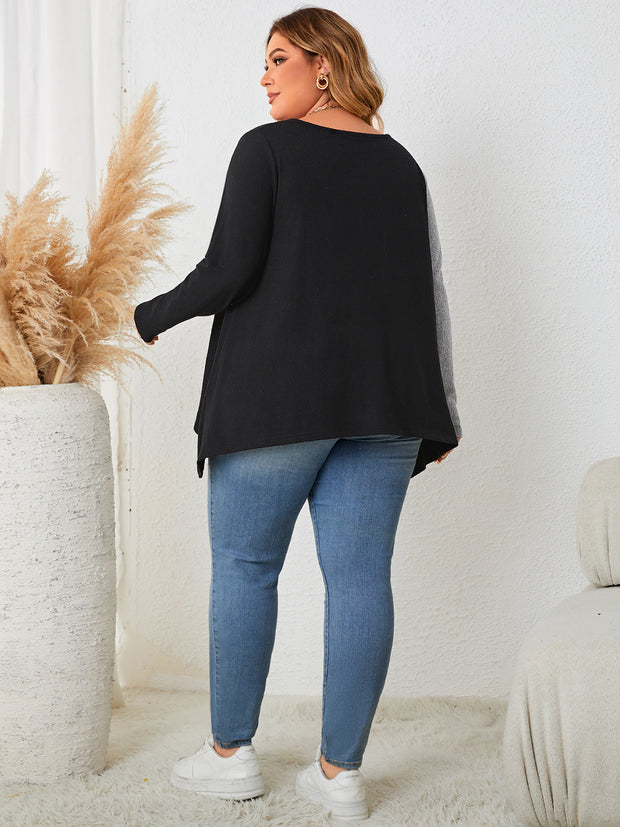 Honey Plus Size Contrast Notched Neck T-Shirt www.nizzadesign.com