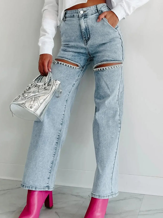 High Waist Cut-Out Wide Leg Jeans www.nizzadesign.com