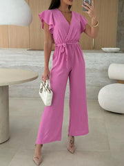 Tied Ruffled Wide Leg Jumpsuit www.nizzadesign.com