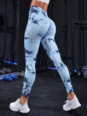 Tie-Dye High Waist Active Leggings Navy blue White www.nizzadesign.com