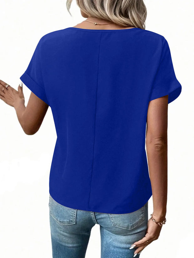Casual Zipper Front Short Sleeve Blouse www.nizzadesign.com