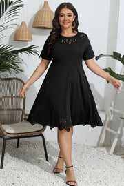 Plus Size Round Neck Openwork Dress Black www.nizzadesign.com