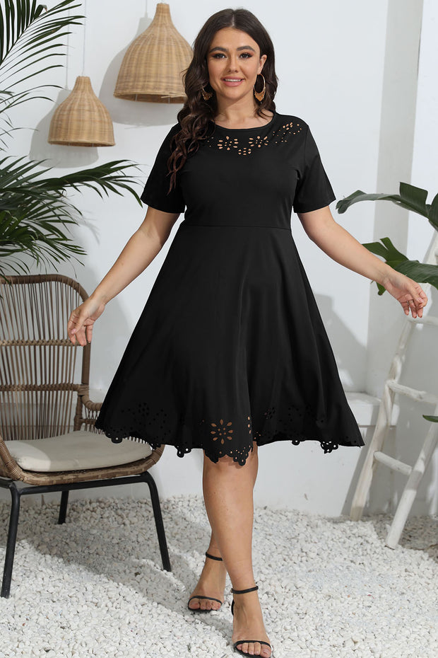 Plus Size Round Neck Openwork Dress Black www.nizzadesign.com