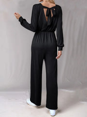 Tied Round Neck Wide Leg Jumpsuit www.nizzadesign.com
