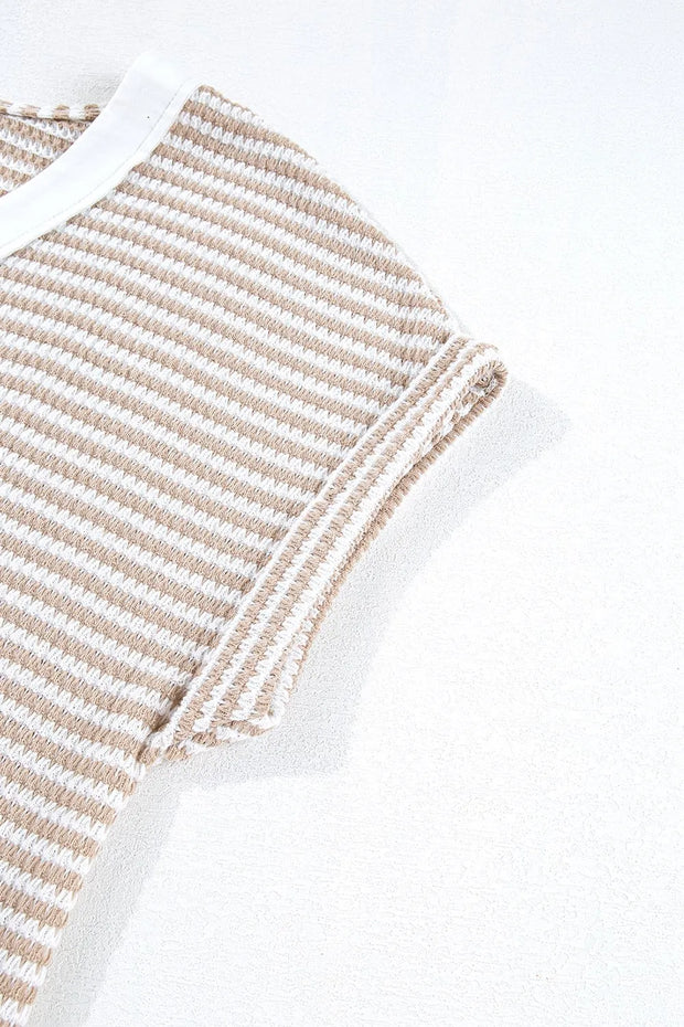 Stripe Buttoned Front V Neck T Shirt www.nizzadesign.com