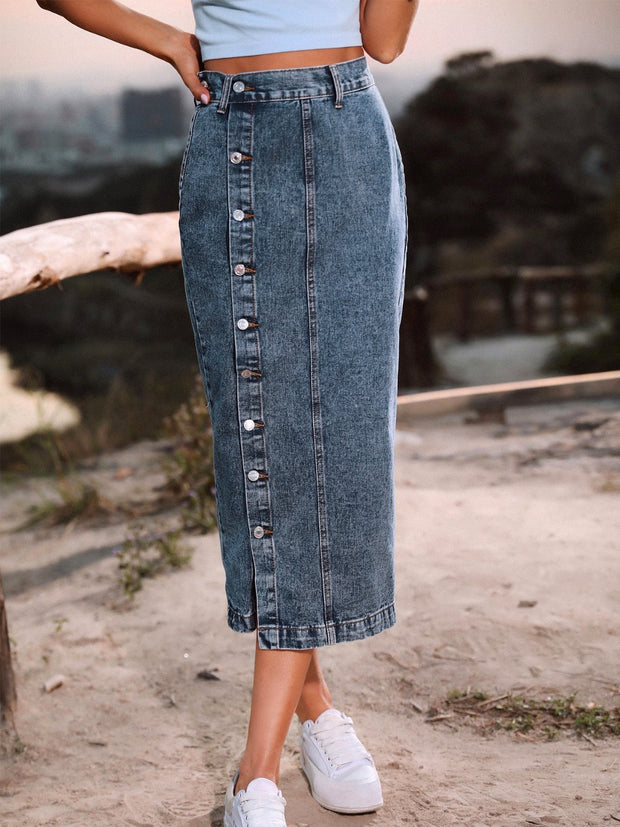 Button Down Denim Skirt www.nizzadesign.com